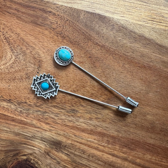 HANDCRAFTED Silver and Turquoise Brooch Hat Pins - Picture 2 of 3